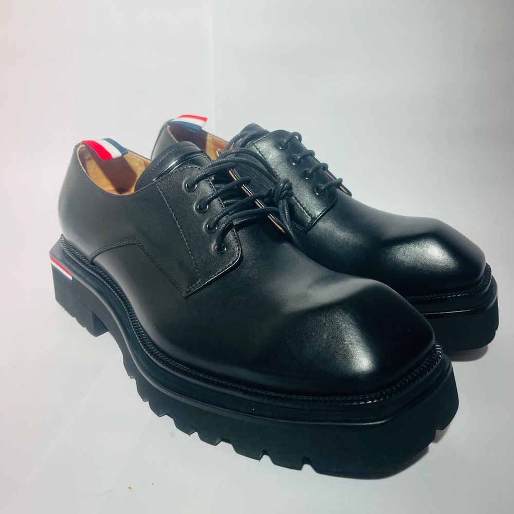 black LEIZILEI men's thick sole calf leather derby shoes